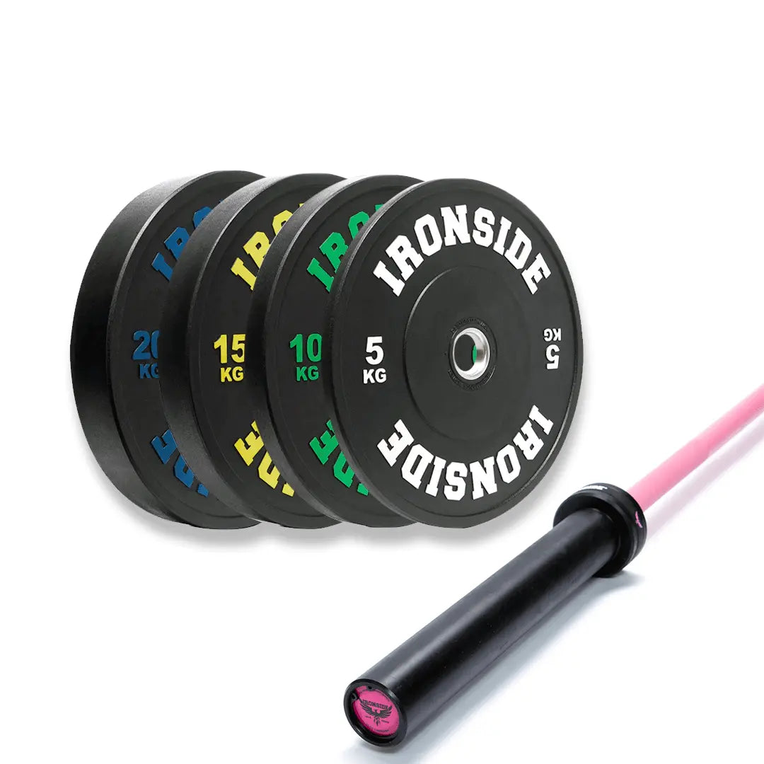 IRONSIDE Phoenix Cerakote Pink Barbell (35lb) + 260 lb PRO Plates Set Olympic Barbells IRONSIDE FITNESS CANADA
