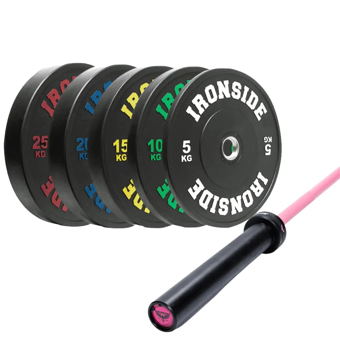 IRONSIDE Phoenix Cerakote Pink Barbell (35lb) + 260 lb PRO Plates Set Olympic Barbells IRONSIDE FITNESS CANADA