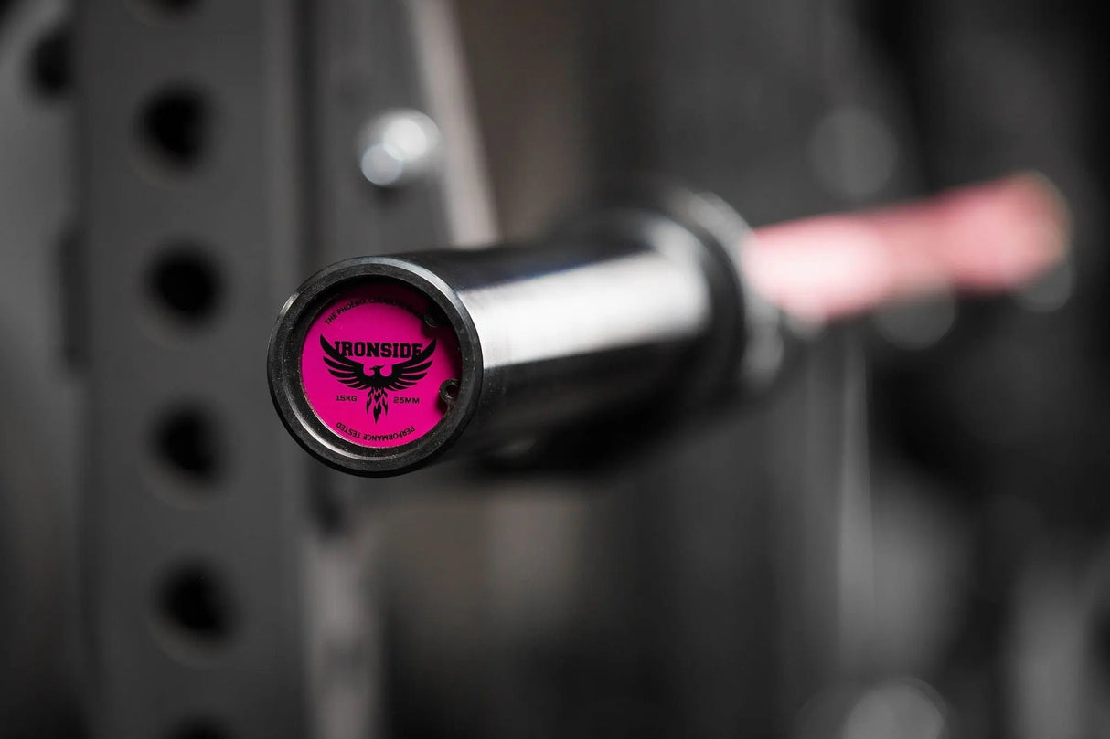 Olympic Barbell – 35 lb – Multipurpose Training Bar – Phoenix (Pink) – IRONSIDE Olympic Barbells IRONSIDE FITNESS CANADA