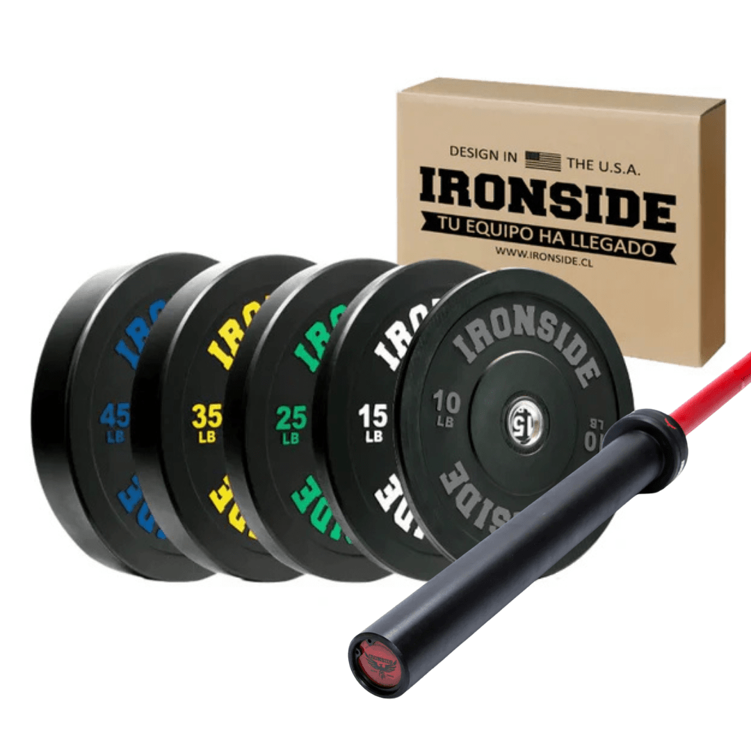 IRONSIDE Phoenix Bar (20kg) + 260 lb PRO Plate Set Olympic Weight Plates IRONSIDE FITNESS CANADA Red Bar