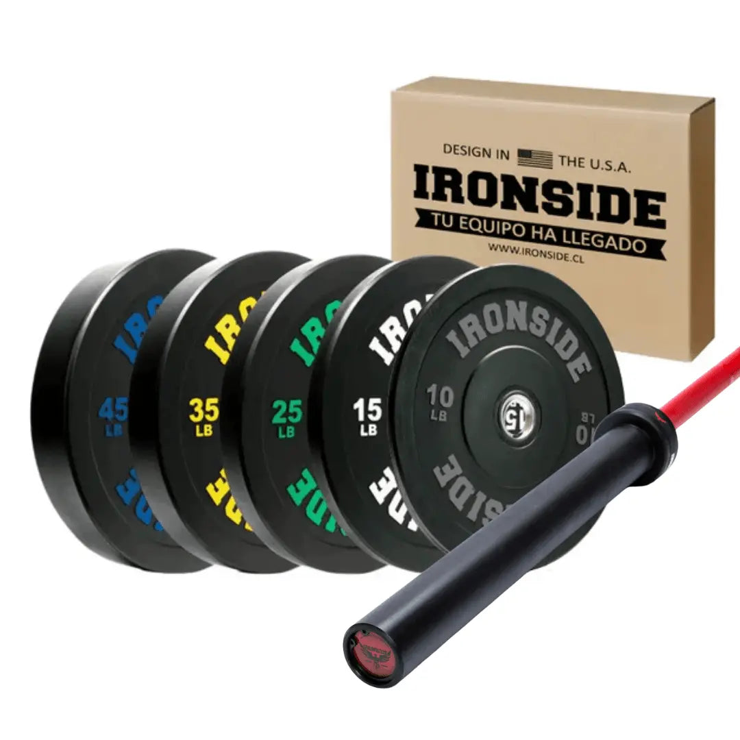 IRONSIDE Phoenix Bar (45lb) + 260 lb PRO Plate Set Olympic Weight Plates IRONSIDE FITNESS CANADA Red Bar