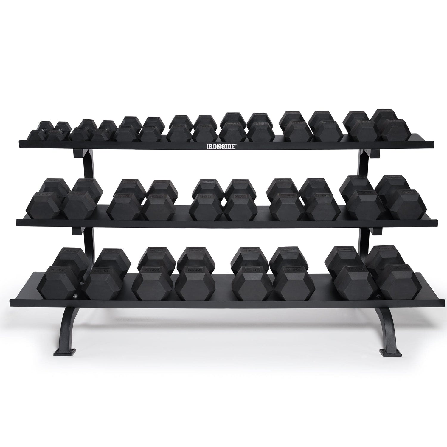 IRONSIDE Hex Dumbbell Set (5–85 lb) + Monster Rack (1530 lb) Dumbbells IRONSIDE FITNESS CANADA