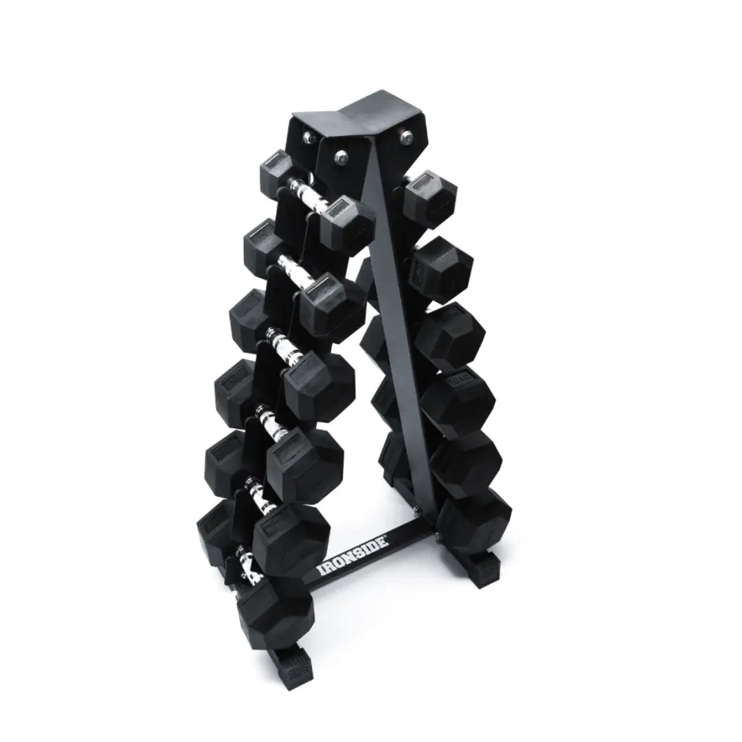 IRONSIDE 210 lb Hex Dumbbell Set with Storage Rack Dumbbells Set + Storage IRONSIDE FITNESS CANADA