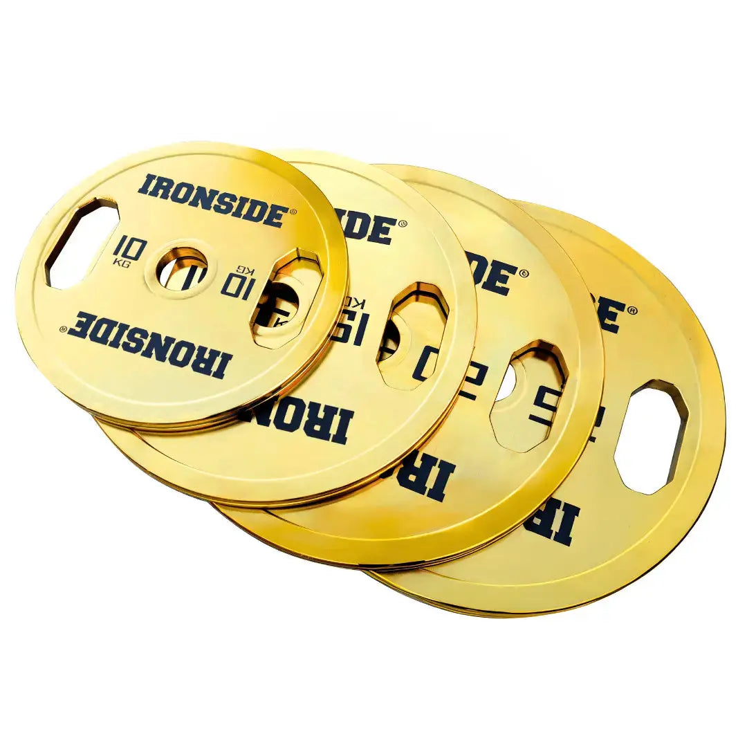 IRONSIDE Gold Chrome Olympic Weight Plates - calibrated steel plate set