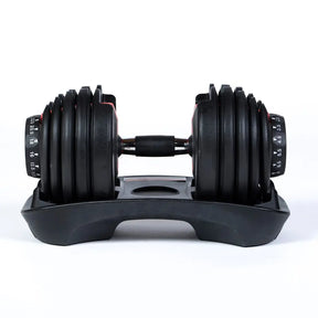 IRONSIDE Block adjustable dumbbells 24 kg on their storage cradles