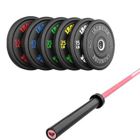 IRONSIDE Phoenix Pink 35 lb Olympic barbell with 260 lb plate set