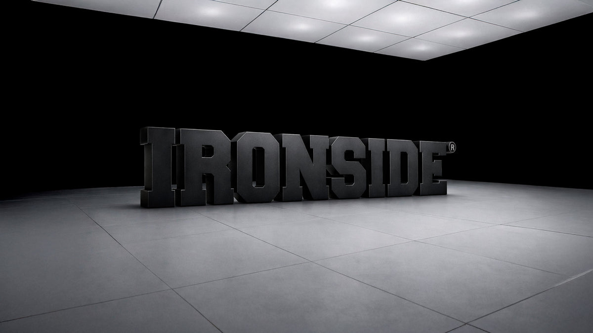 IRONSIDE fitness logo black background premium brand identity