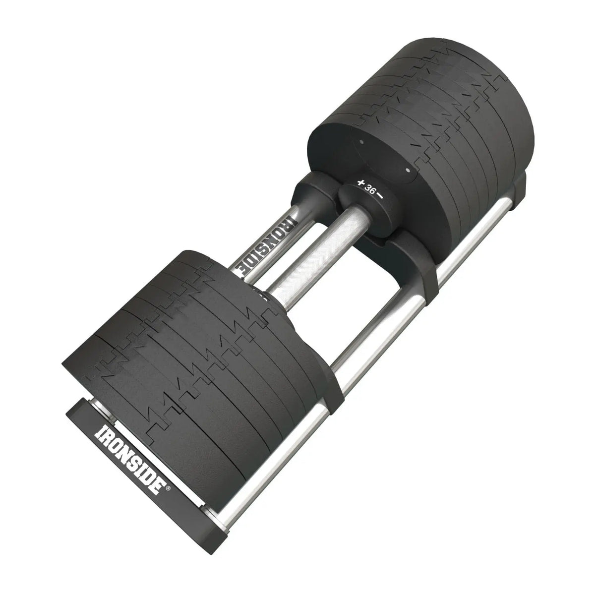 Chrome handle and knurling of the IRONSIDE Block adjustable dumbbell