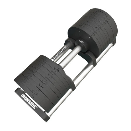 Chrome handle and knurling of the IRONSIDE Block adjustable dumbbell