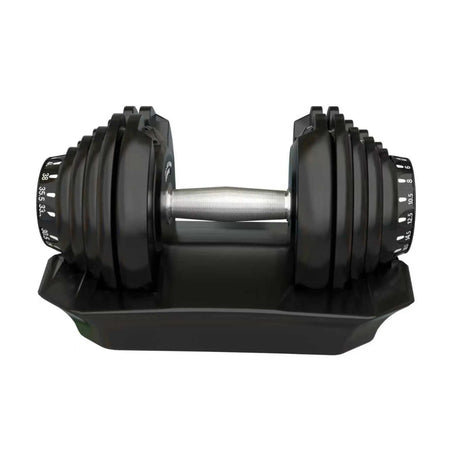 40 kg IRONSIDE adjustable dumbbell, side profile with weight plates stacked