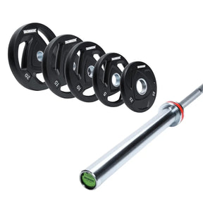 IRONSIDE Fullpower Olympic barbell with 240 lb tri-grip plate set