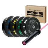 IRONSIDE Pink Phoenix Bar + 260 lb PRO Plates Set
