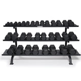 IRONSIDE Hex Dumbbell Set (5–85 lb) + Monster Rack (1530 lb)
