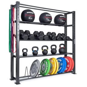Étagère multi-rangement IRONSIDE avec disques, kettlebells et haltères