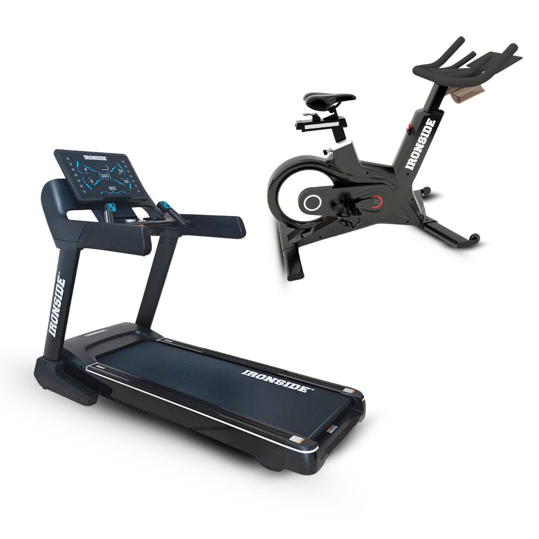IRONSIDE Spin Bike + Foldable Treadmill LED Pack