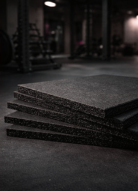 Stack of IRONSIDE rubber gym floor mats - gym flooring for home gym and commercial gym Canada