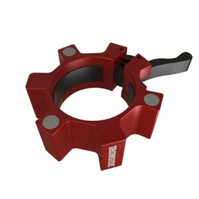 Pair of red IRONSIDE aluminium barbell collars